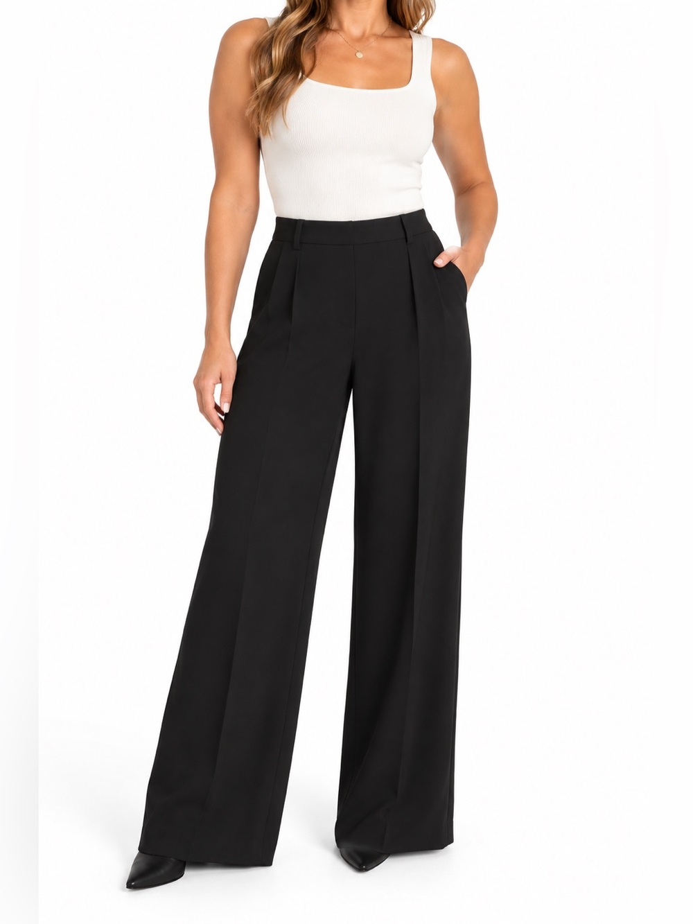 Ann Taylor Wide Leg Trousers Womens 10 Black High Rise Dress Career Pants